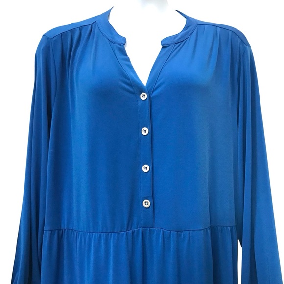 Avenue Solid blue Shirt Dress sz 30/32 4X Long Sleeve Midi Modest Stretch A-Line - Picture 2 of 5